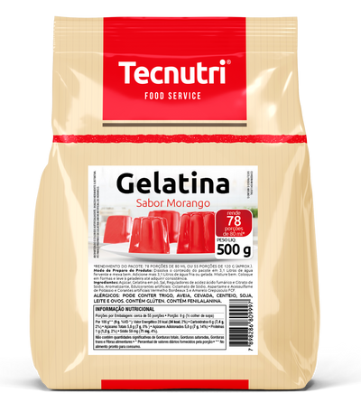 Strawberry Gelatin Tecnutri - 500g Box: 10 units