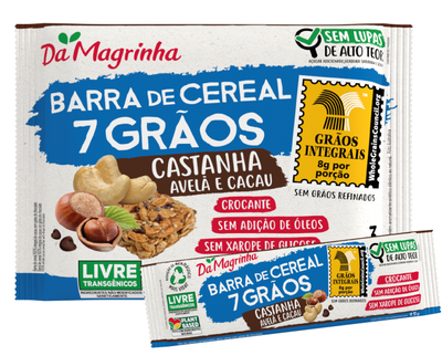 7 Grains Hazelnut and Cocoa Cereal Bar De Magrinha - 45g Box: 48 units