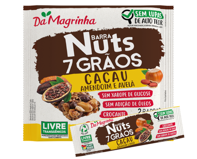 7 Grains Cocoa, Peanuts and Hazelnuts Nuts Bar De Magrinha - 30g Box: 48 units