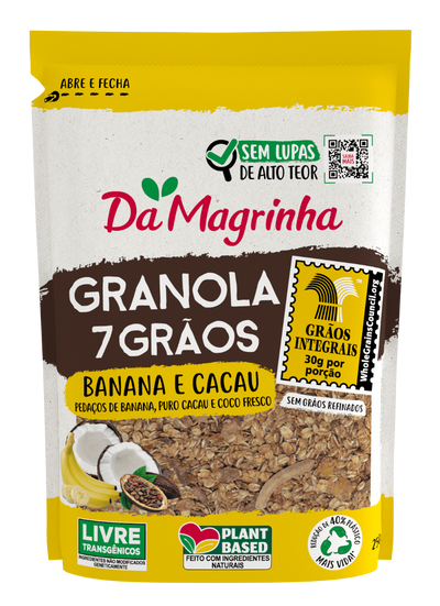 7 Grains Banana and Cocoa Granola Da Magrinha - 800g Box: 12 units
