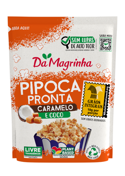 Caramel and Coconut Ready-Made Popcorn De Magrinha - 90g Box: 24 units