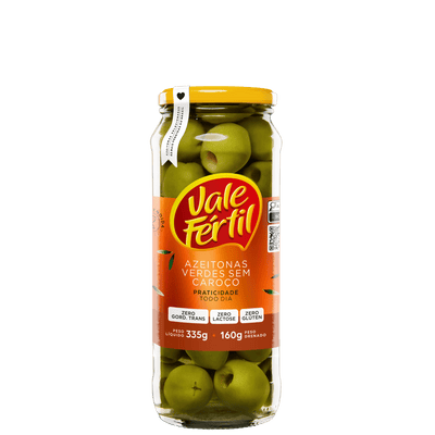 Pitted Green Olives Vale Fértil - 160g Glass Box: 24 units