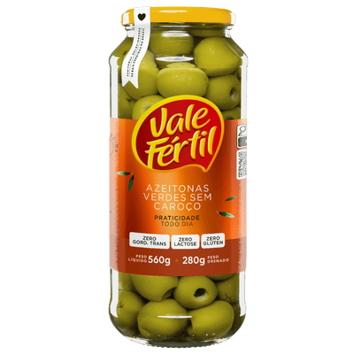 Pitted Green Olives Vale Fértil - 280g Glass Box: 12 units